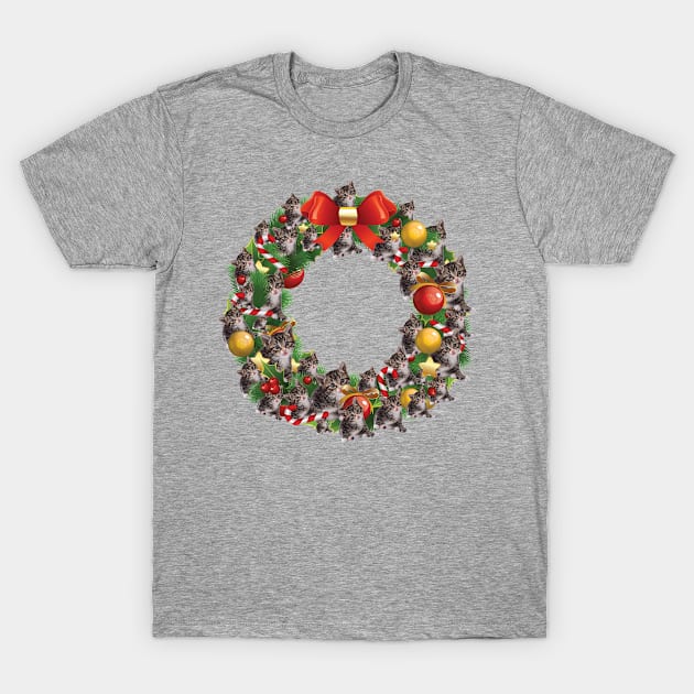 Kittens Multiface Christmas Wreath T-Shirt by Rebus28